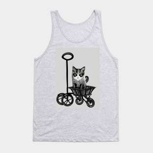 Line Drawing Tuxedo Cat in a trolley Basket Copyright TeAnne Tank Top